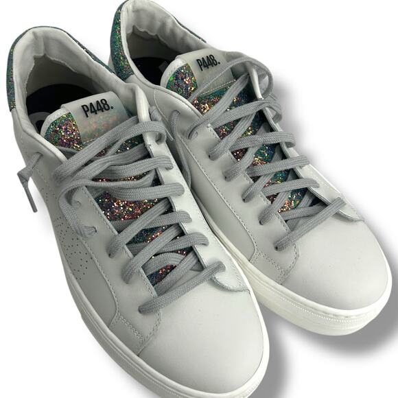 P448 Thea Leather Glitter Lace Up Sneakers Size 42 US Size 11
